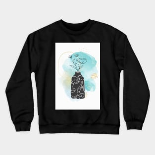 Flower vase watercolor painting - light blue paint Crewneck Sweatshirt